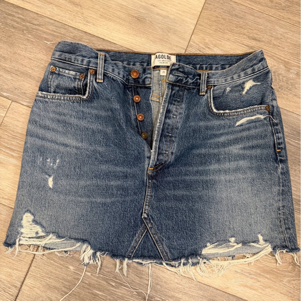 NWOT AGOLDE Distressed Denim Skirt 29
